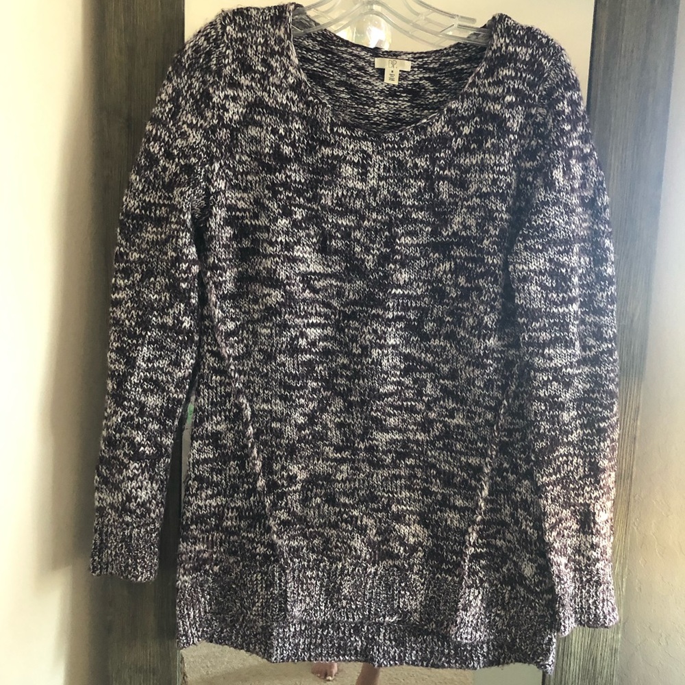 BP Nordstrom Maroon White Marbled Chunky Knit Sweater Sz M